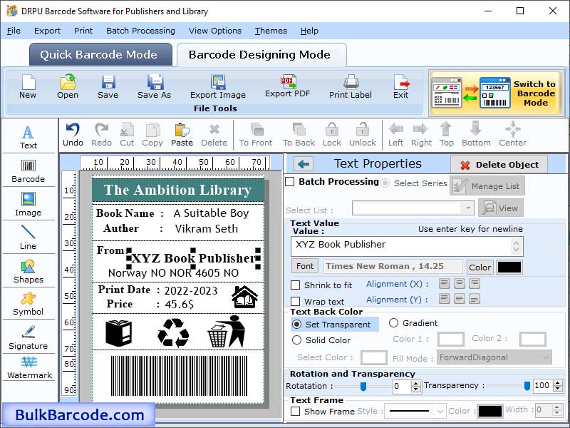 Library Barcodes Generator 7.8 full